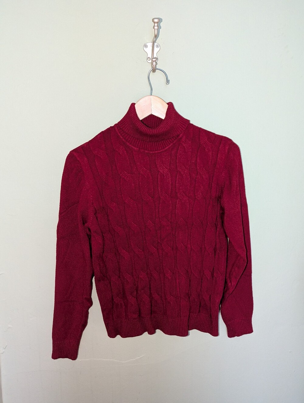 Suzy Shier Cable Knit Turtleneck Sweater - Burgundy